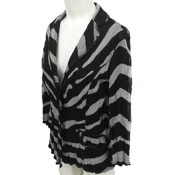 Alberto Makali Beaded Mesh Zebra Print Button Blazer Size XL 3/4 Sleeve Animal - Picture 7 of 13
